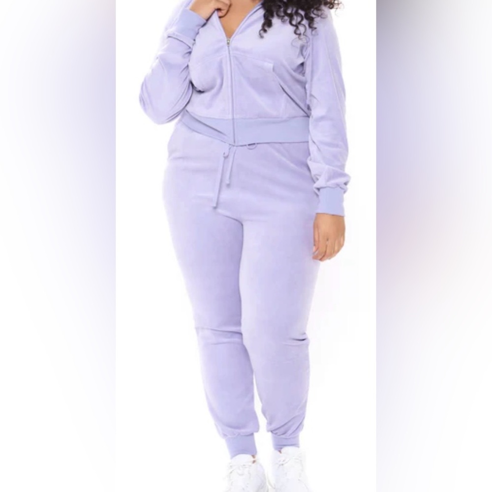 NWT Fashion Nova Velour Lavender Goddess Rhinestone Track Suit Set Sz 2X